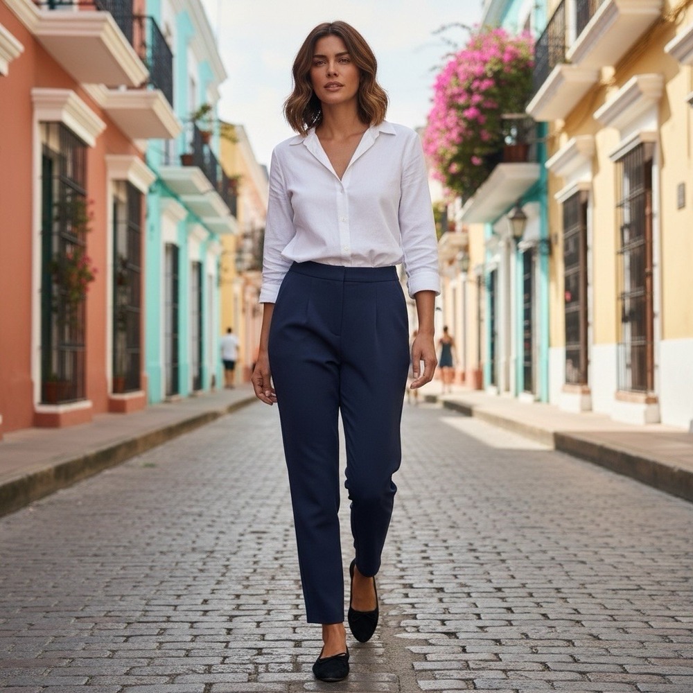 Tuckernuck Size 4‎ Callen Straight Leg High Rise Ankle Linen Blend Blue Trousers
